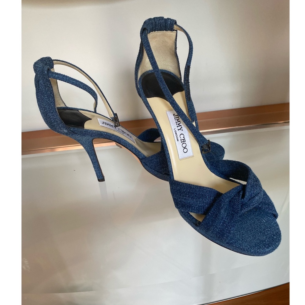 Jimmy Choo Denim Open Toe Sandal Heel